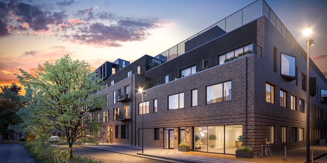 Eksteriør af Brygmester Hus ved skumring set fra Maltorvet